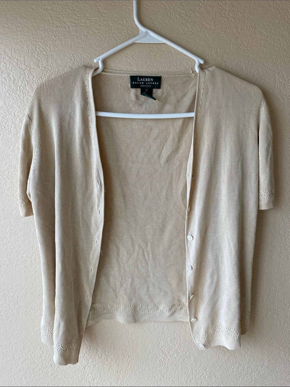 Lauren Ralph Lauren Light Cream Short-Sleeve Button Cardigan